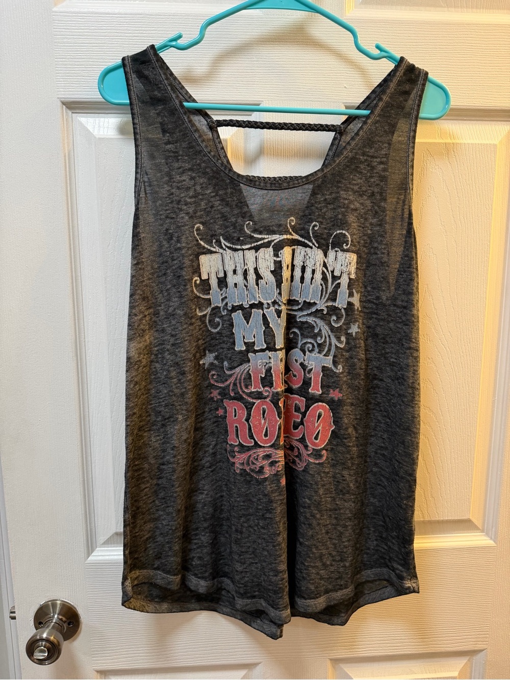 Maurices Charcoal Graphic Tank with Pink & White Print
